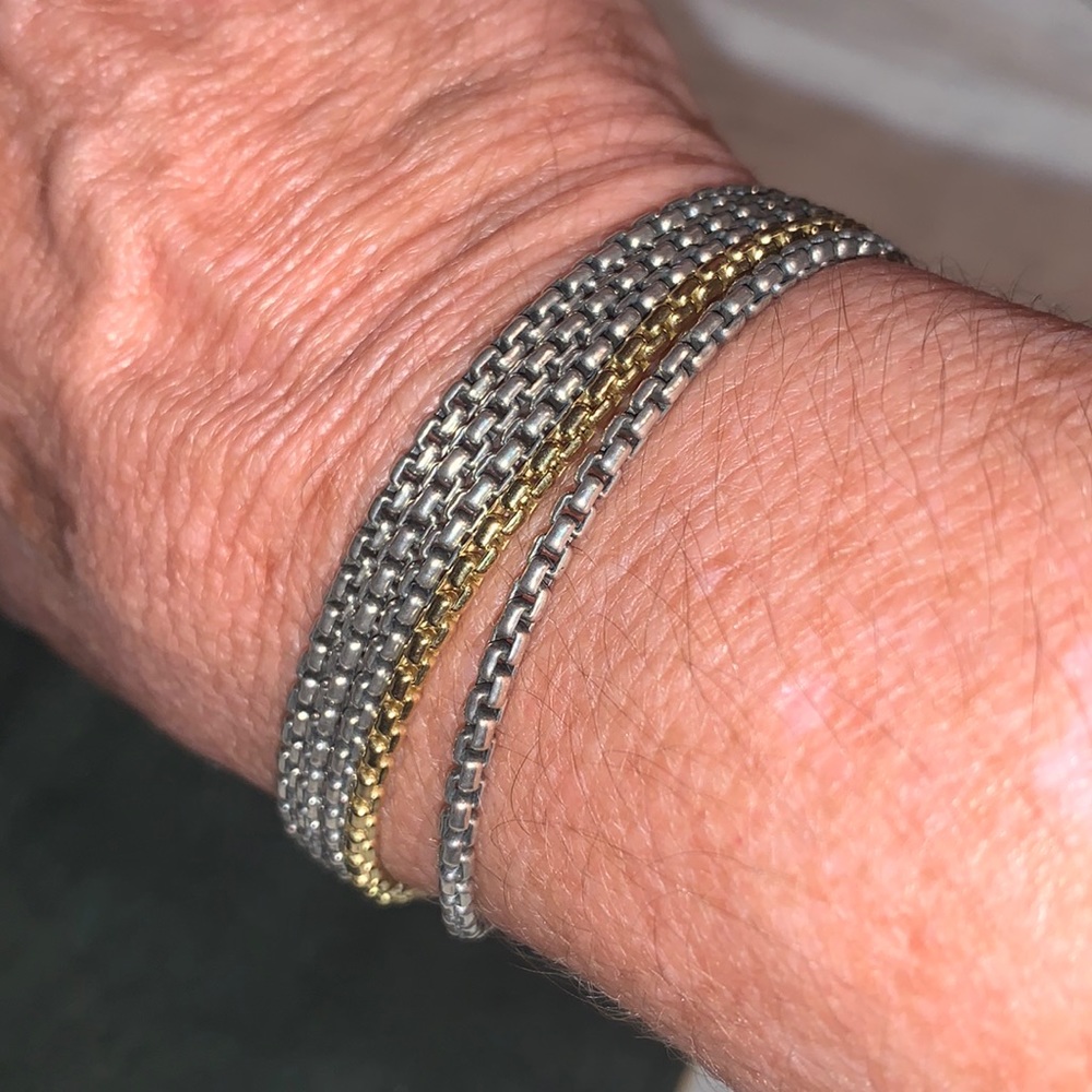 David Yurman Silver&18K Gold Box Chain 7”Bracelet